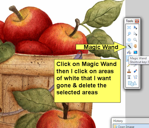 use magic wand to select areas of white
                      you want removed
