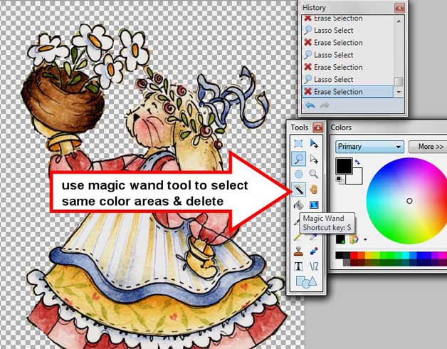use lasso and magic wand tool in
                            paint.net